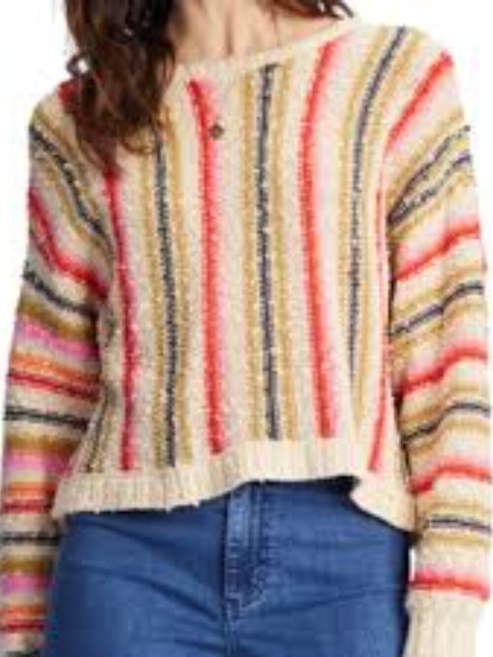 Billabong Striped Crewneck Sweater Coral Knit SZ SM